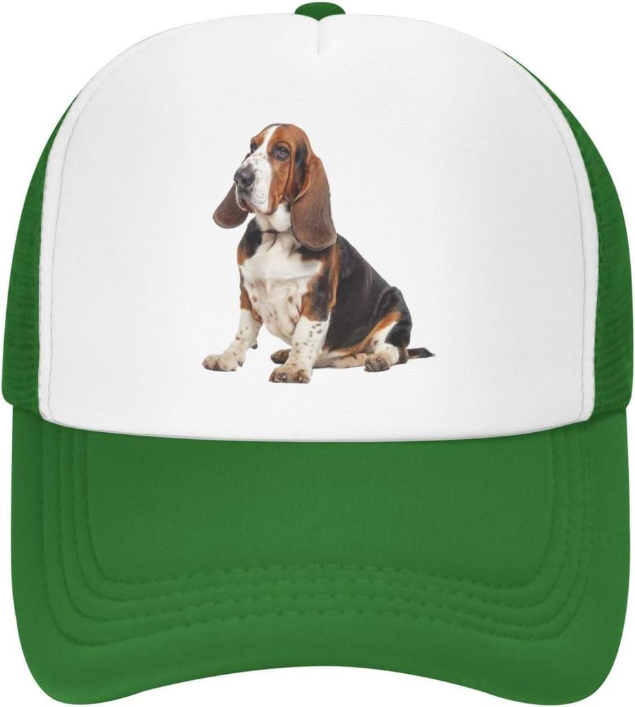 Basset Hound Dog Print Mesh Trucker Hat Casual Adjustable Snapback Cap for Unisex Adults