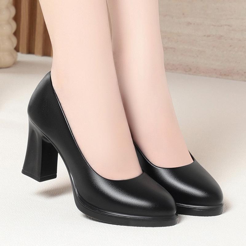 Jiuzhan Formal Work Shoes Black Versatile Tooling High Heels with Suit Leather Shoes Single Shoes Interview Women's Shoes