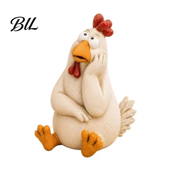 Outdoor Yard Statue Figures Funny Chicken Garden Statue, Resin Figurine, Farmhouse Whimsical Courtyard Ornaments Decor for Balcony Flowerpot,