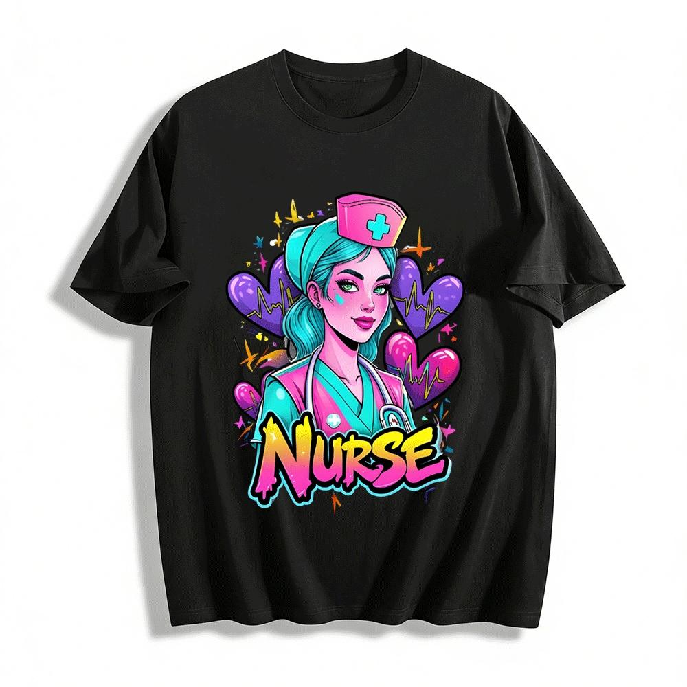 

Y2K Style Nurse Graphic Print Casual Short Sleeve T-Shirt Pure cotton T-shirt XXS
