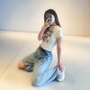Midriff Outfit European and American Style Letter Internet Celebrity Same Style Women's Short Sleeve