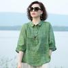 Women's Shirt Half Sleeve Lapel Loose Fit Thin Shirt Tops Buttons Neckline Pullover Tops Jacquard Print Solid Color