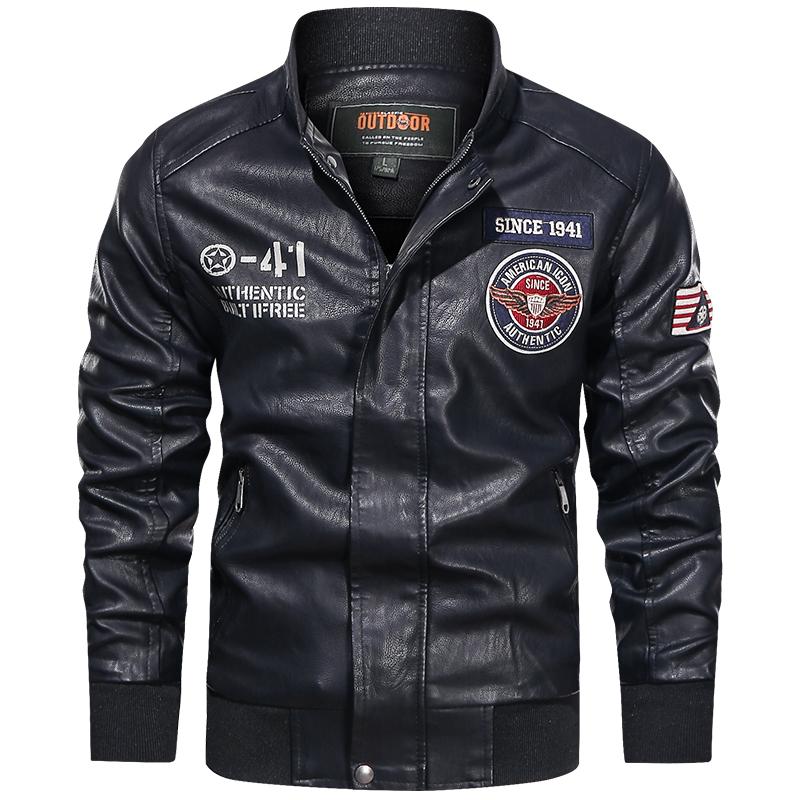 Spring and Autumn Men's Motorcycle Suit Leather Jacket Color Blocking American Baseball Collar Pilot Casual PU Leather Jacket
