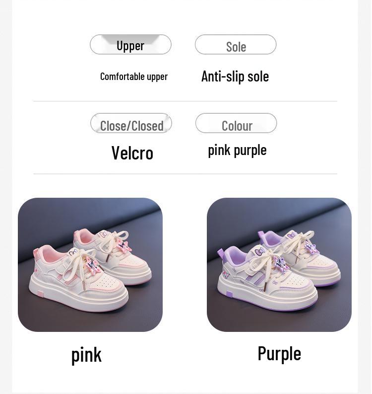 2026 Spring Girls' Skate Shoes - Cute Korean Style, Fashionable Cartoon White Sneakers, Breathable, Lightweight, Casual.