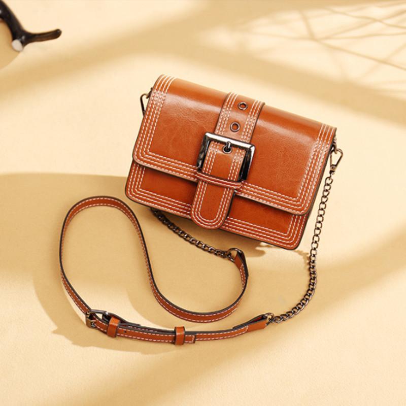 

Guangzhou Genuine Leather Bag Korean Version Export Trade Genuine Leather Women s Bag 2025 Single Shoulder Crossbody Bag Fashion Chain Small Bag коричневий