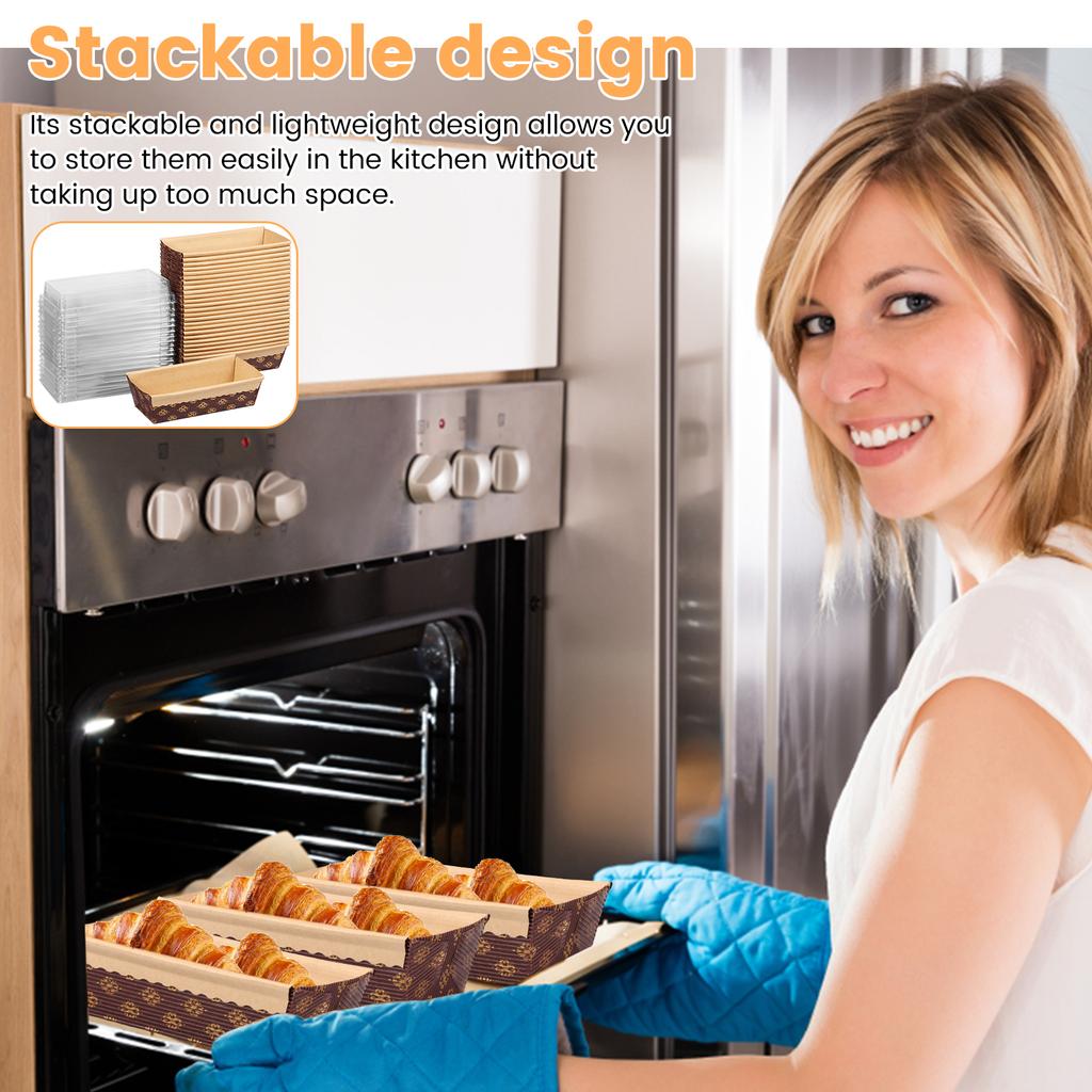 25 stuks Papieren Bakvorm Herbruikbare Papieren Mini Broodvorm met Deksel en Vork Stapelbare Rechthoekige Papieren Vorm Brood Cake Doos