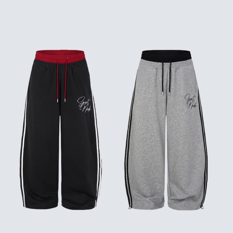 American Style Color Block Sweatpants Embroidered Loose Fit Taperable Casual Pants Fitness Dance