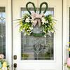 Easter Bunny Themed Artificial Flower Wreath, Spring Shaped Flower With Bunnies Ear Knot For Front Door,