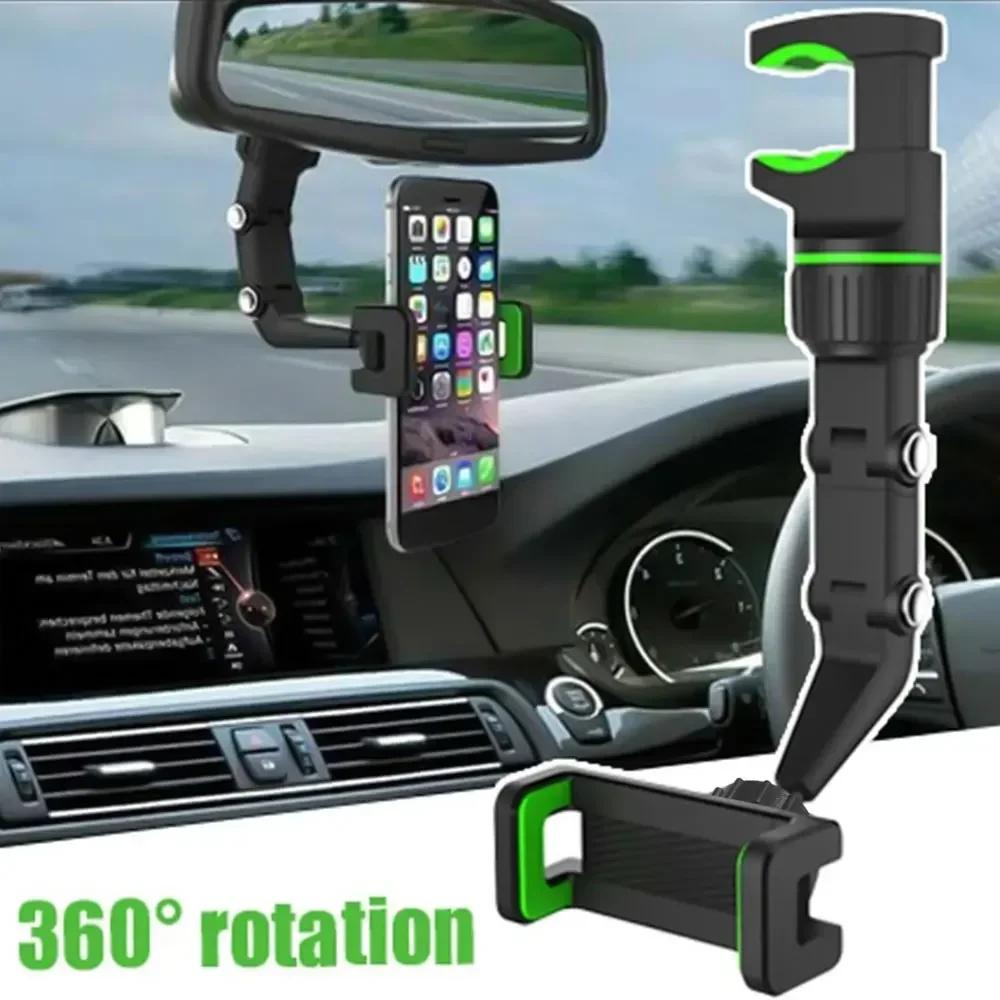 Espelho Retrovisor com Suporte de Telefone - Montagem Rotativa 360° Universal para Todos os Smartphones (GPS)