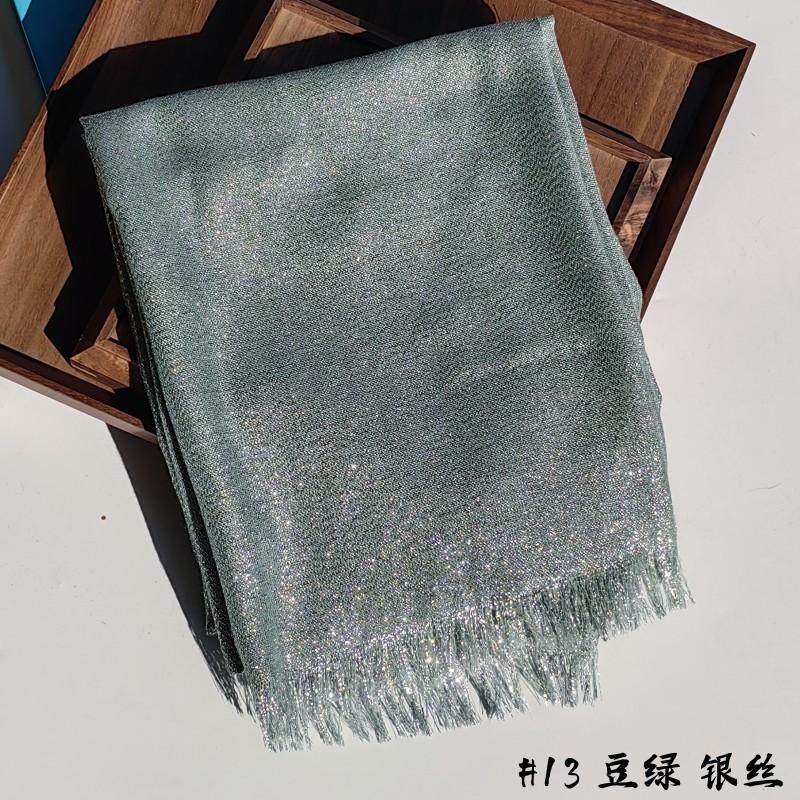Lastest Brand Design Scarf Shiny Solid Color Shawls Rayon Fabric Gold Silk Silver Wire Head Shawl Fringe Hijab For Women