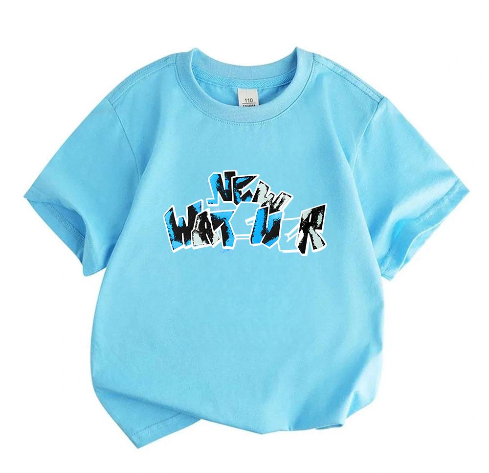 Kids Boys Girls 100% Cotton Crew Neck Short Sleeve T-Shirt, Stylish Graffiti New Water Printed Soft Breathable Casual Tees, Comfortable Summer Daily W