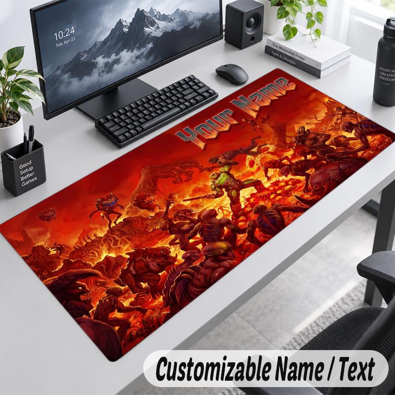 DOOM Slayer Personalisiertes Großes Mauspadd Benutzerdefinierter Name Text Erweiterte Schreibtischmatte Gaming-Mauspad