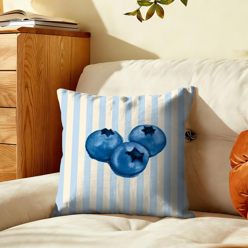 Striped Watercolor Fruits Cushion Cover Soft Short Plush Pillow Cover Smooth Cozy Texture Aesthetic Cushion Case Home Decor