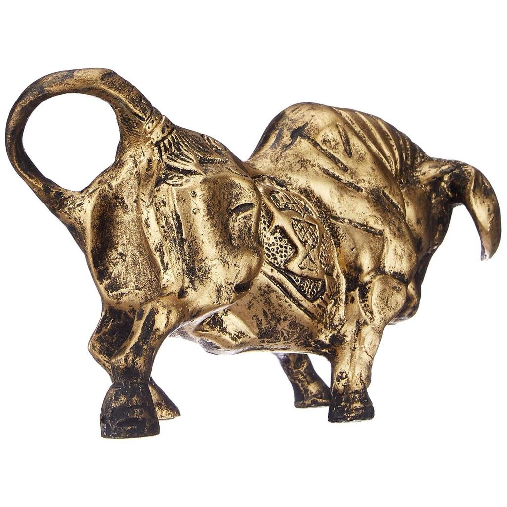 Brass Finnish Bull Resin Statue for Home Decor (Pack of 1, Golden and Black)