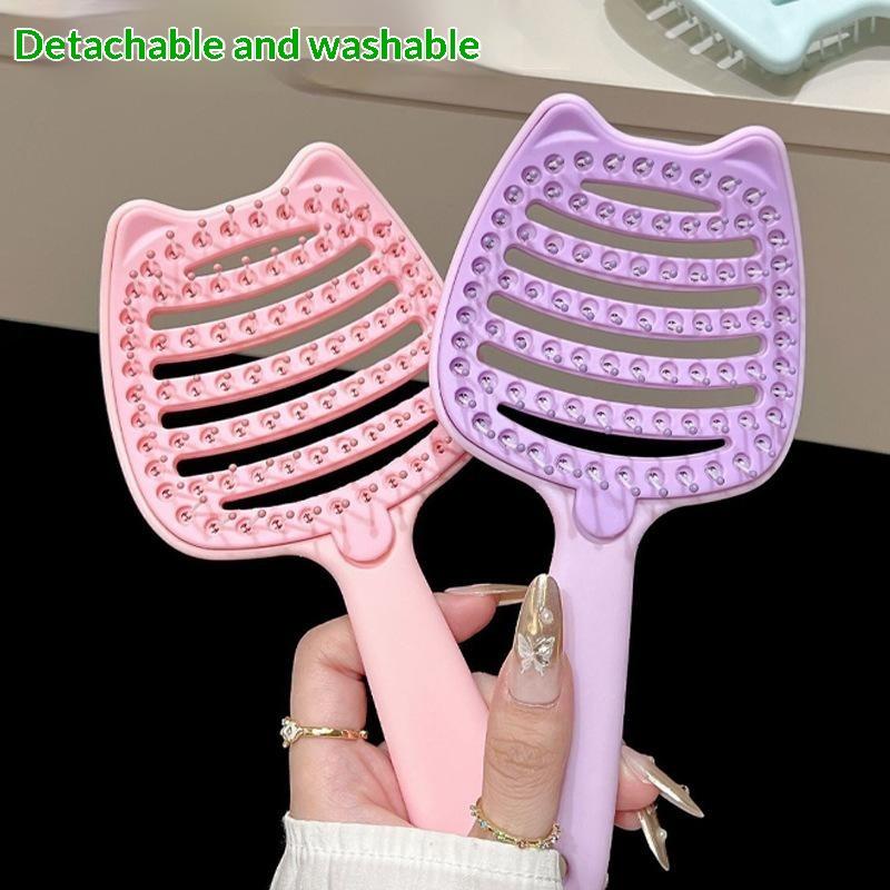 Cute Cat Ear Detangling Hair Brush Self Cleaning Design Soft Massage Bristles For Daily Hair Care Home Travel Use