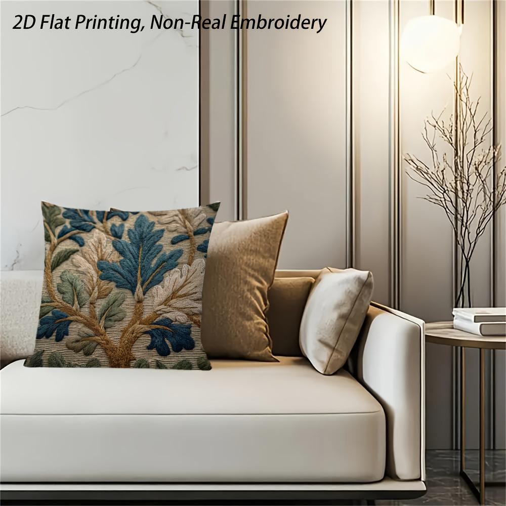 Federa Cuscino Boho Foglia Vintage Ricamo Finto Stampa Botanica Texture Lino Rustico Federa per Cuscino per Divano Letto Divano Arredamento Casa