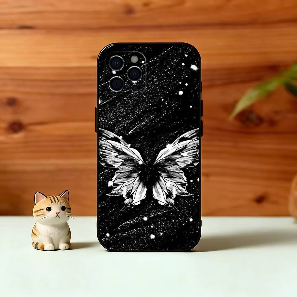 Dark Butterfly Series Phone Case For iPhone 17,16,15,14,13,12,11 Plus,Pro Max,XS,Soft Silicone Black Cover