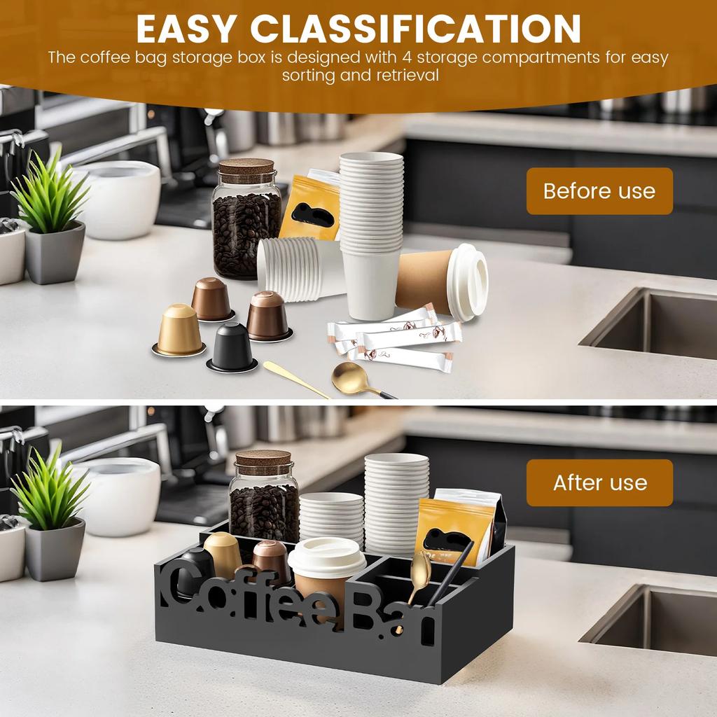 Wood Organizer boxes with 5 Compartments for Coffee bean Sealed jar Cups Condiment Sundries tableware Bar Home kitchen organizer