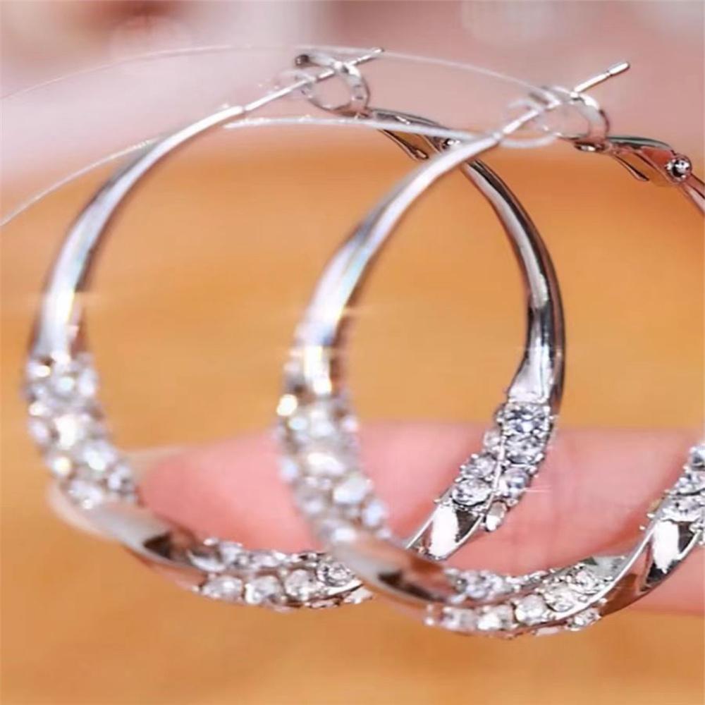 Luxury Female White Zircon Stone Hoop Earrings Elegant Bridal Wedding Jewelry For Women