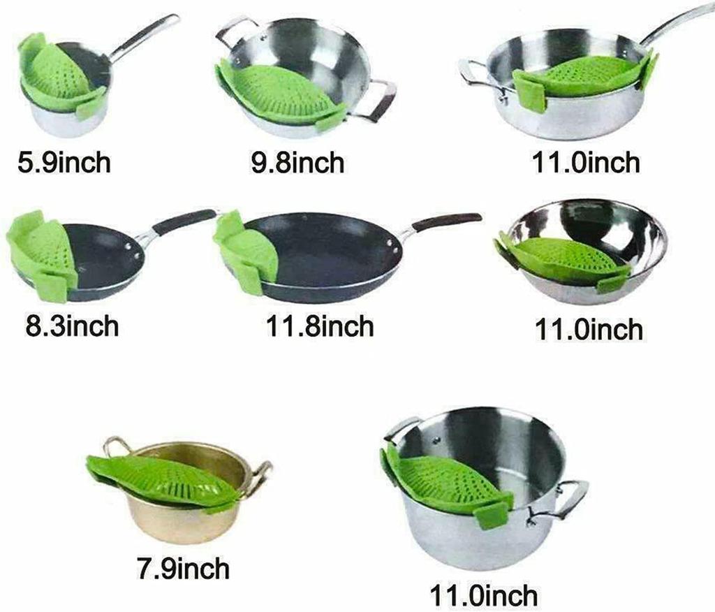 2 Pcs Silicone Clip on Strainer for Pasta Meat Vegetables Fruit, - Fit All Pots and Bowls.