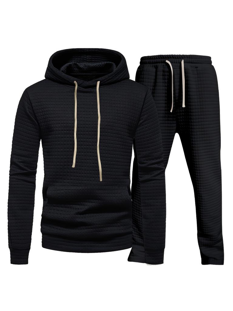Men's Outfit Set Solid Long Sleeve Hoodie and Drawstring Sweatpants 2-piece Set for Spring Summer Outdoor Jogging Gym Workout