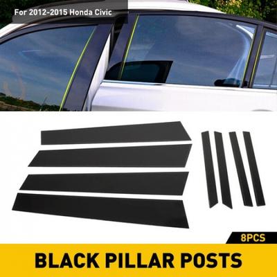 Black Pillar Posts For 2012-2015 Honda Civic Door Trim Cover Kit Car Accessories