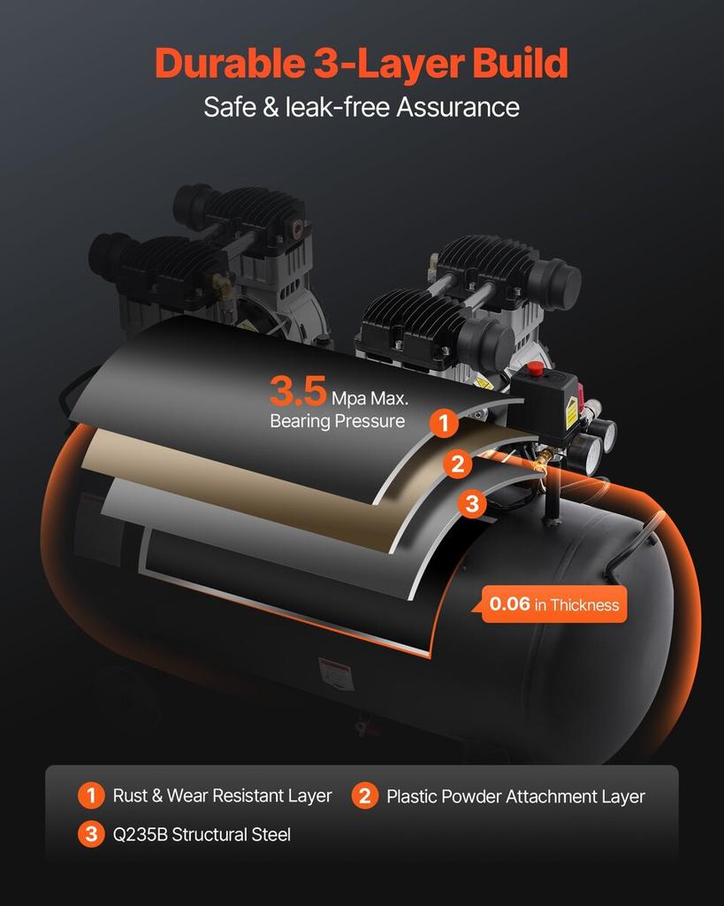 Air Compressor Compact Portable Oil Free Compressor 20 Gallon 90 PSI