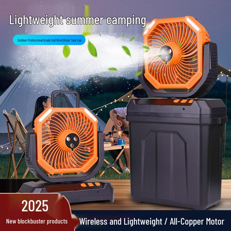 2026 Portable Outdoor Camping Fan with Spray, 20,000mAh, Rechargeable, Long Battery Life, Oscillating Fan with Light