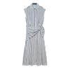 Womens 2026 Striped Sleeveless Shirt Dress With Detachable Waist Belt High-Waisted Straight-Cut Midi Casual