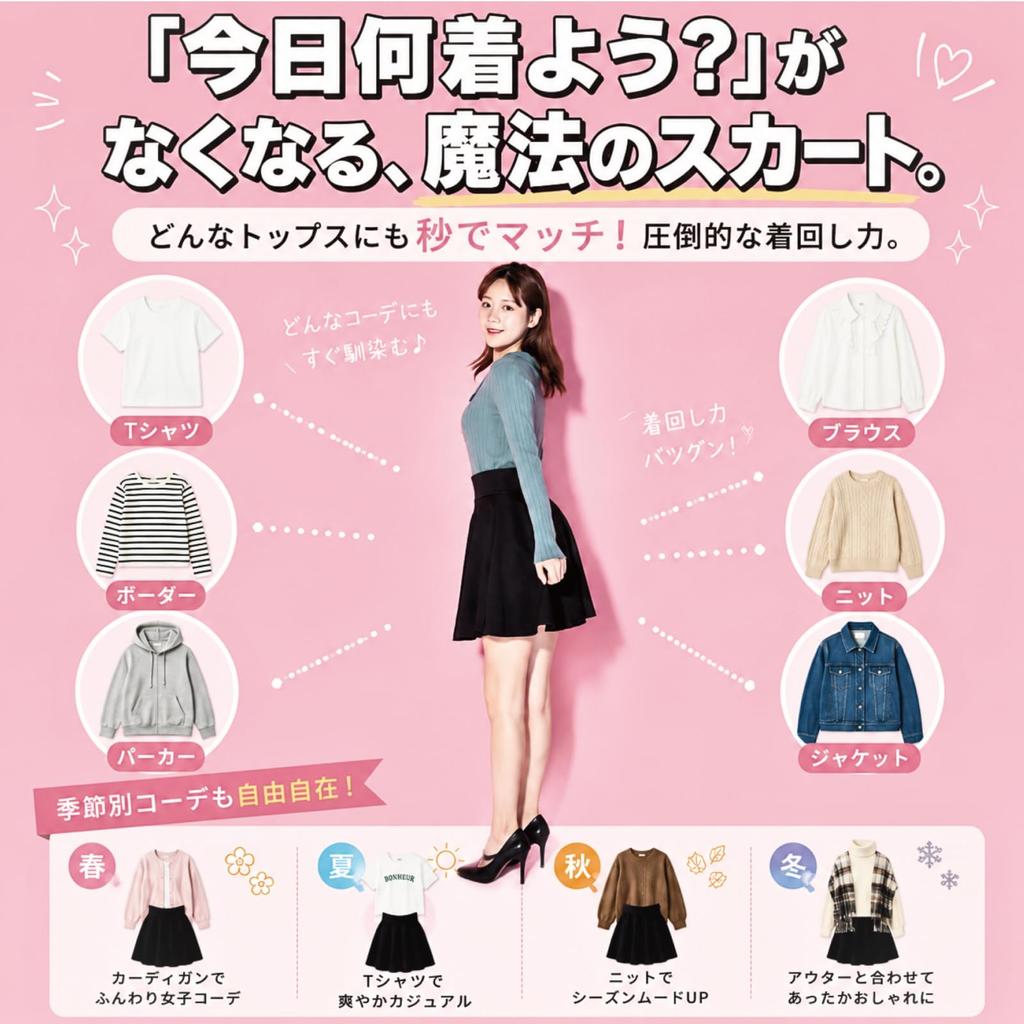 Flared Solid Elastic Medium Suitable for School and Commuting e161 [Eiza] Skirt, Knee-Length, A-Line, Color, Waist, Length, (S, Black)