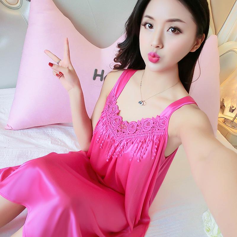Women's Imitation Silk Nightgown & Pajamas - Summer Ice Silk Camisole, Large Size, Comfortable Homewear