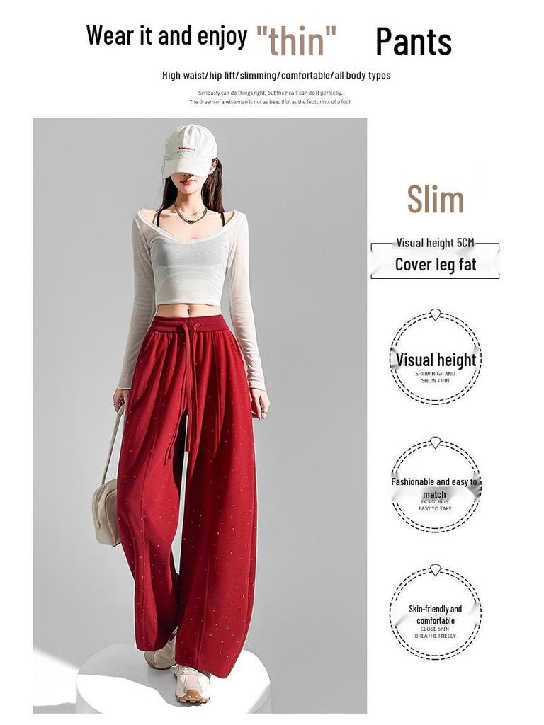 Spring & Summer Rhinestone Wide-Leg Loose Scythe Pants for Women