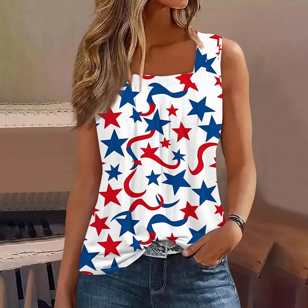 Tílko s čtvercovým límečkem Dámské tílko s potiskem Tričko Volný střih bez rukávů