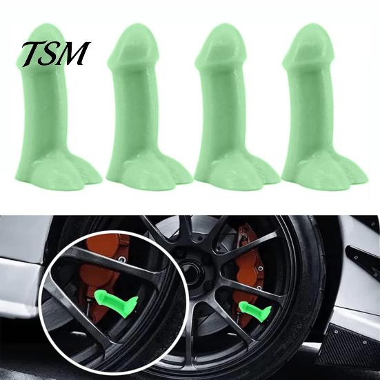 Pranks Core Tire Hats 4Pcs Novelty Spoof Silicone Valve Stem Penis Luminous Bumper Strips Car Bicycle Mountain Accessories Safe Driving