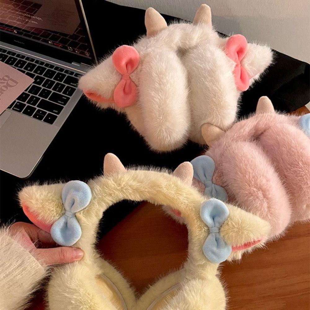 Small Bow-knot Little Lamb Horns Earmuffs cartoon Plush Ear Protectors  Ski