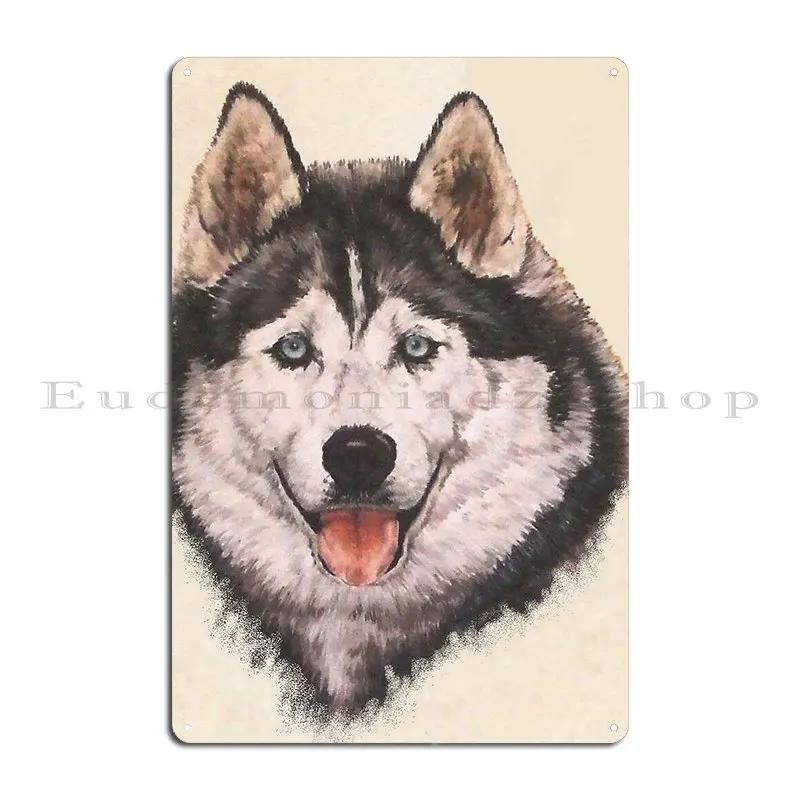 Siberian Husky Portrait In Color Metal Sign Garage Kitchen Printed Funny Bar Tin Sign Poster