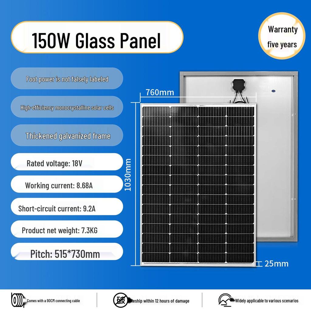 Monocrystalline Solar Panel Power System for Home & RV, 12V/24V with Lithium Battery Charging