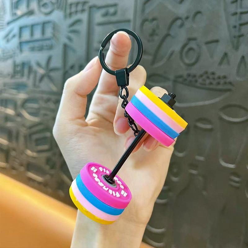 Creative Mini Fitness Barbell Model Keychain Pendant Couple Car Bag Key Chain Sports Decoration Pendant Cute Keychain Gift