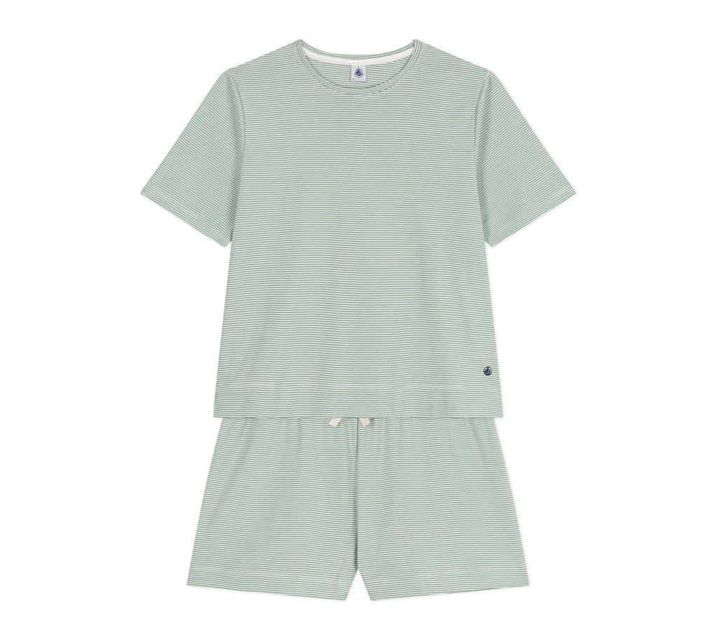 Petit Bateau Short Sleeve Pajamas A0EAM Light Size S Green/Off White,