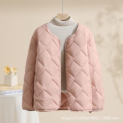 Women's Short Light Down Liner Crew Neck Casual Jacket