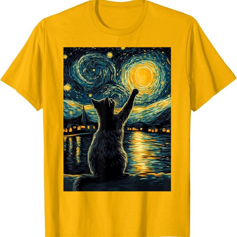 Summer T-shirts Fashion Short Sleeve Art Printed Black Cats Tees Harajuku Comfortable Holiday Chic Tops Tunics