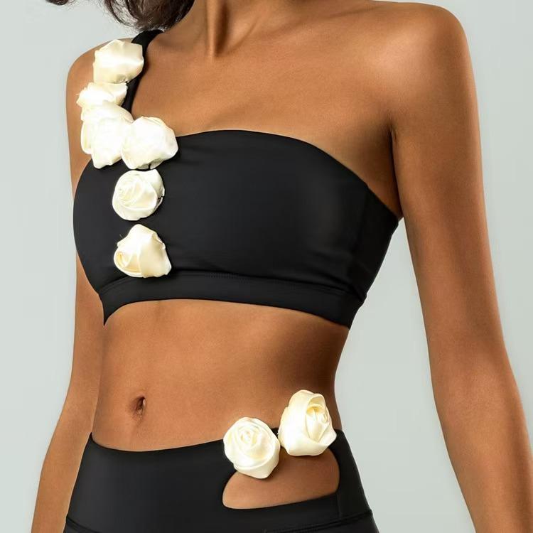 

Европейский и американский ударопрочный топ для йоги на одно плечо с цветочным принтом - быстросохнущая фитнес-верхняя одежда Large