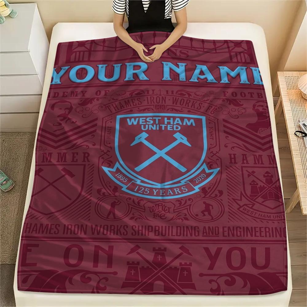 1PC Custom Name West Ham United FC Patterned Flannel Blanket Suitable For All Seasons for Home Decor Warmth and Comfort Gifts Holiday Present_xia