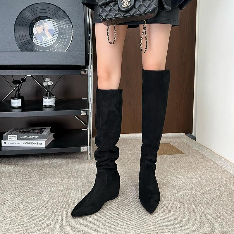 

2025 new popular Maillard boots women s thin brown small inner height increase over the knee high tube stacking boots 40 чёрный