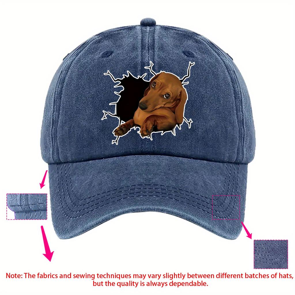 Wall Breaking Dachshund Graphic Baseball Cap Cotton Adjustable Casual Denim Outdoor Hat
