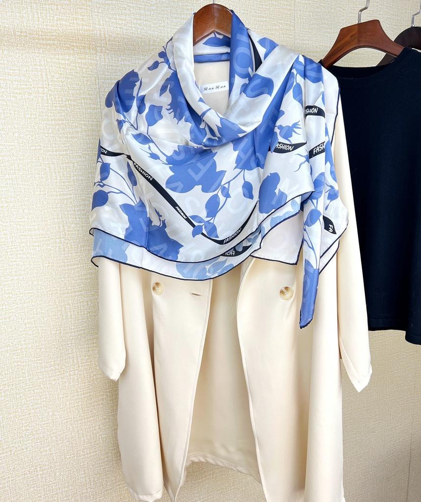 Silk Satin Large Square 110 Mulberry Silk Scarf Multi-Functional Large Shawl Light Blue Sunscreen Silk Scarf