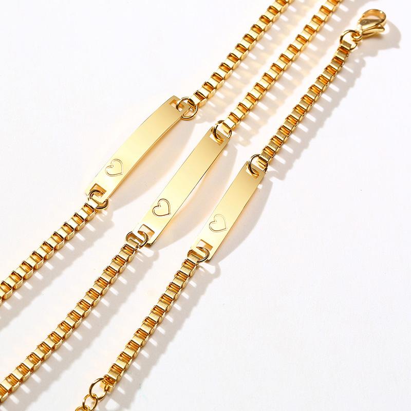 Custom Name Bracelet for Little Boy Girl Gold Color Bar Personalized Engraved Safty Stainless Steel  Bracelet 12cm to15cm