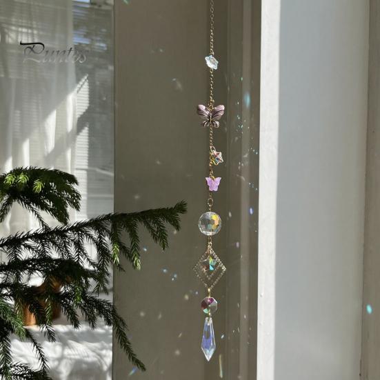 Artistic Garden Hanging Decor Butterfly Crystal Suncatcher Wind Chime, Rainbow Maker Prism Ornament, Pendant for Balcony Indoor Outdoor Home, Balcony,