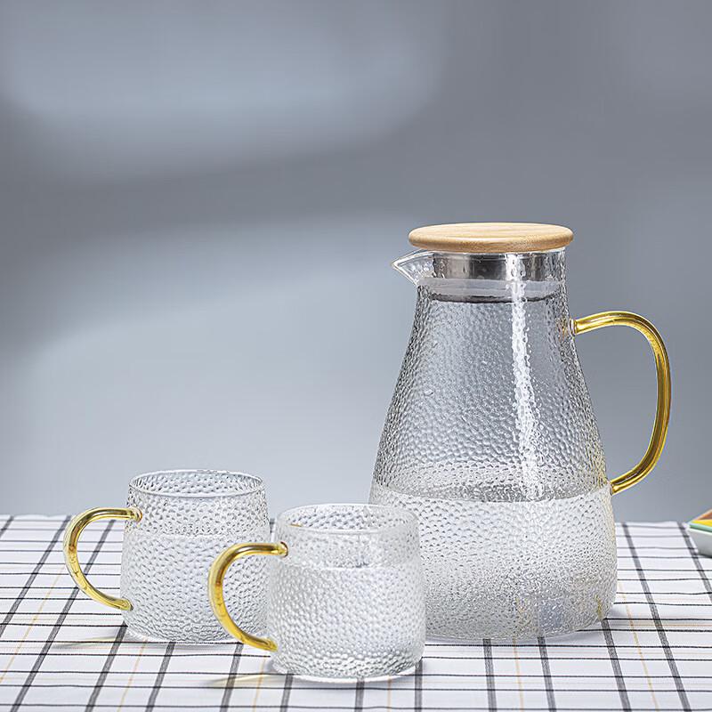 Hammered Glass Water Pitcher Set 1800ml Pitcher & 2 Cups