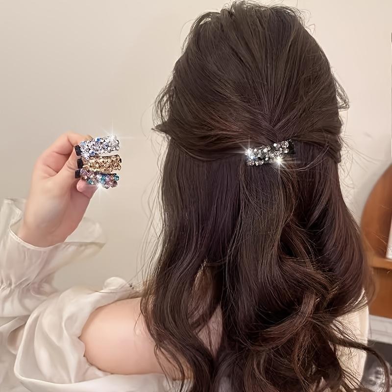 Rhinestone Hair Clips for Women - Colorful, Sparkling Embellished Small Side Clips, Duckbill Grips for Styling Fringe and Flyaways